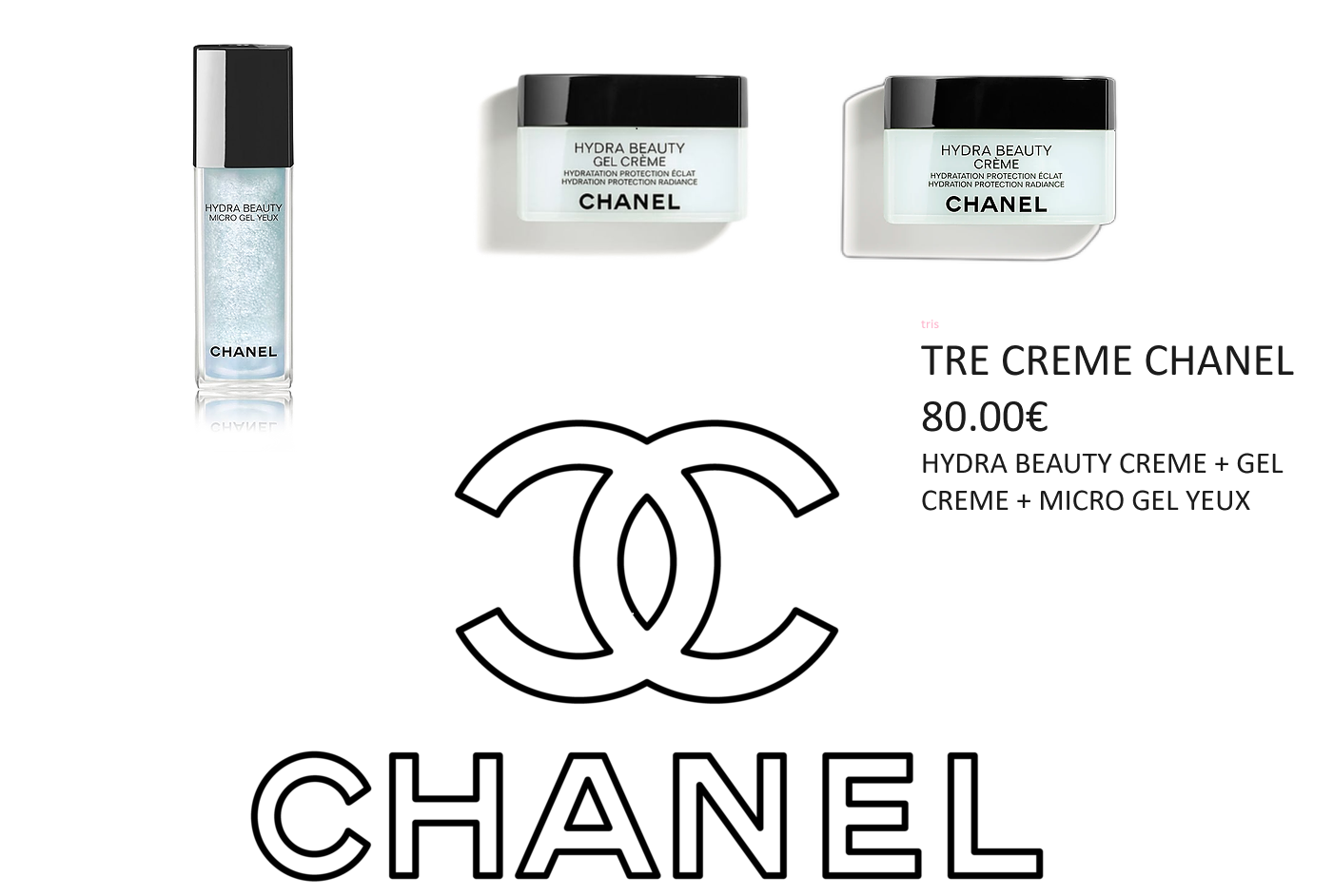 TRIS CREME CHANEL - HYDRA BEAUTY CREME 50G + GEL CREME 50G + GEL YEUX 15ML